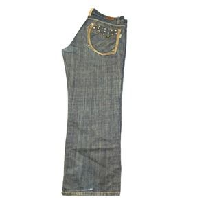 Parish Men's Sz 42 Button Front Distressed Studs & Embroidery Back Pocket 42X31